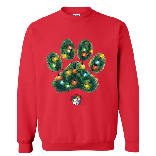Red Crewneck Sweatshirt with Christmas Tree Paw Print! - Peoria Humane Society