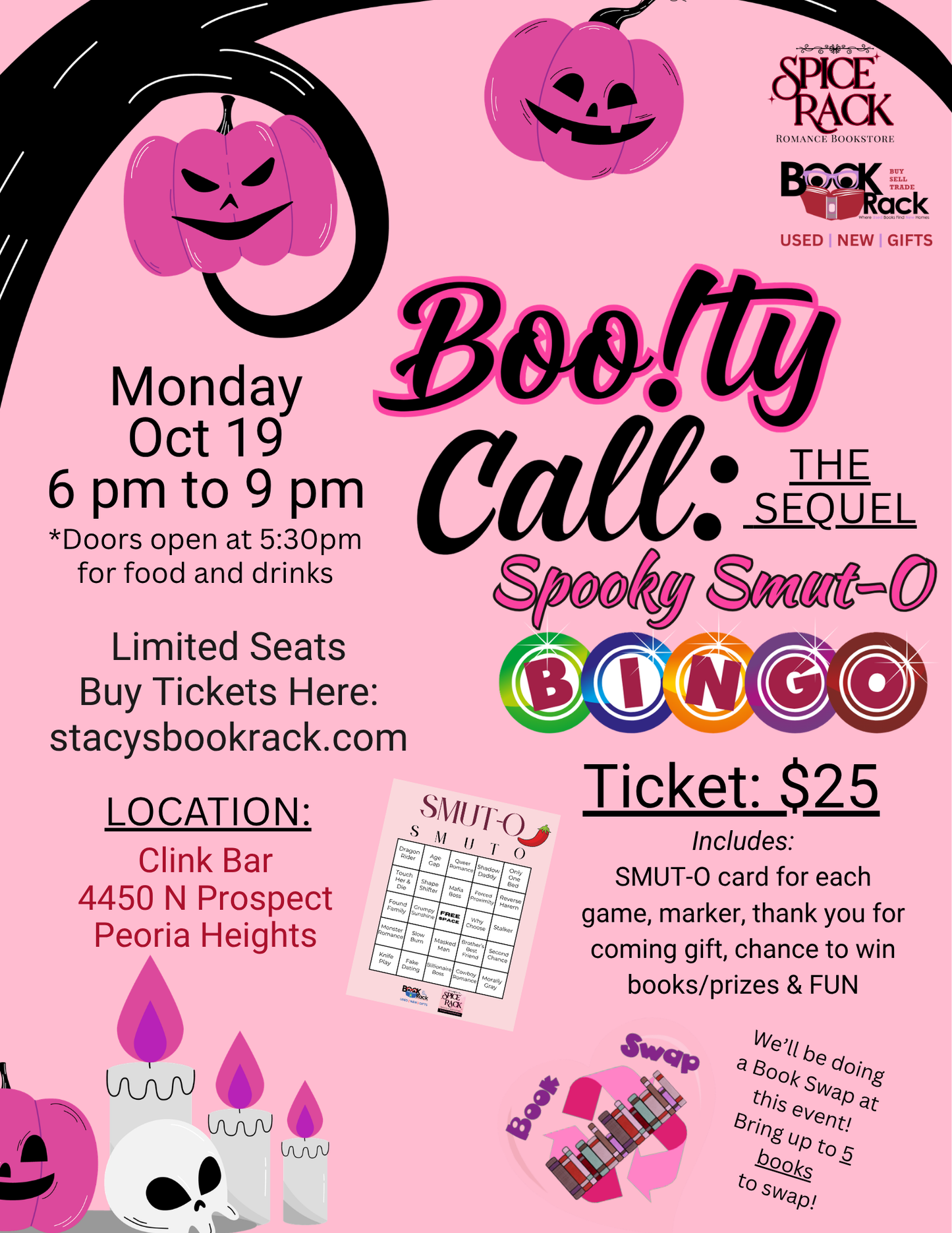 Boo!ty Call: THE SEQUEL Spooky Smut-O Bingo * Mon, Oct 19 * 6pm-9pm