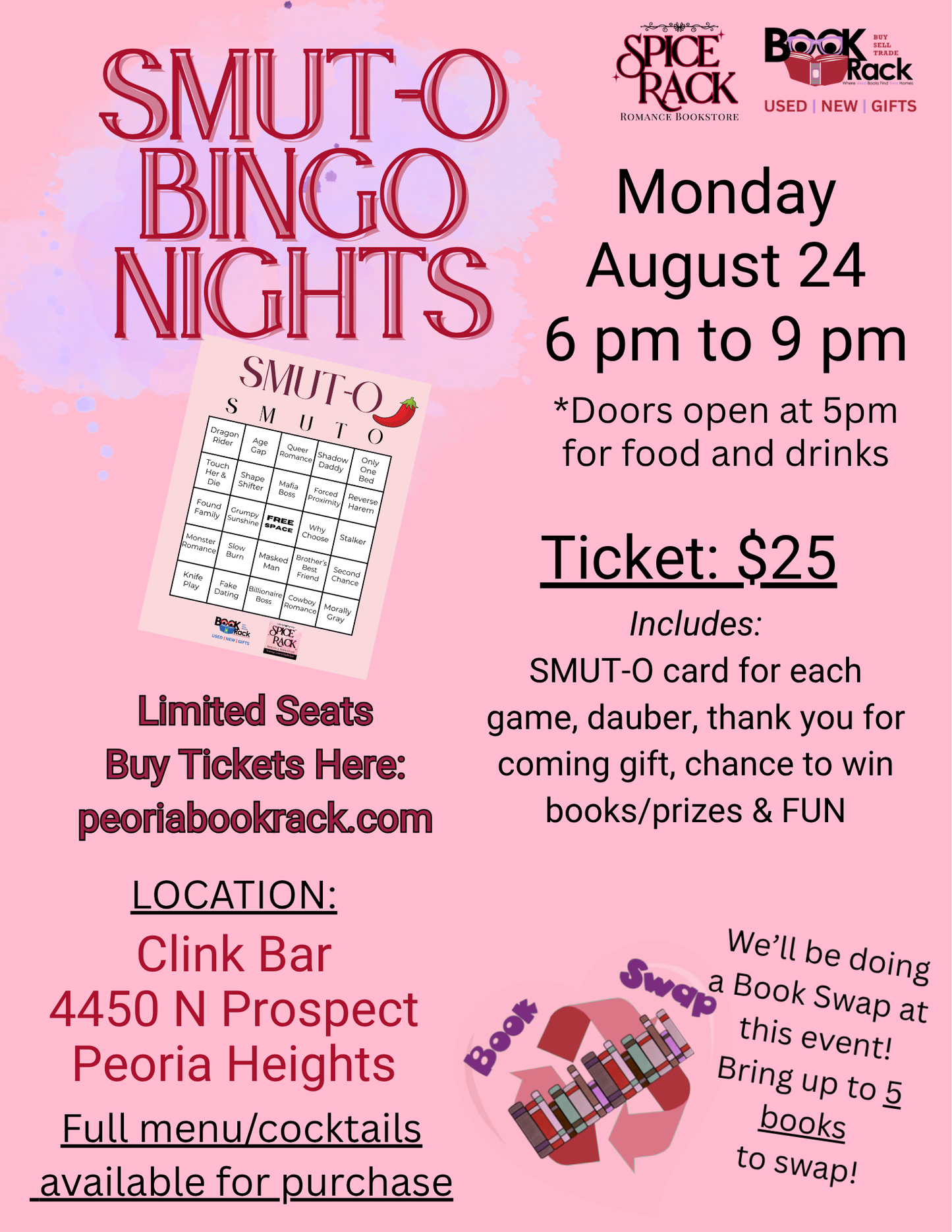 SMUT-O Bingo Night - Monday, August 24 * 6p-9p