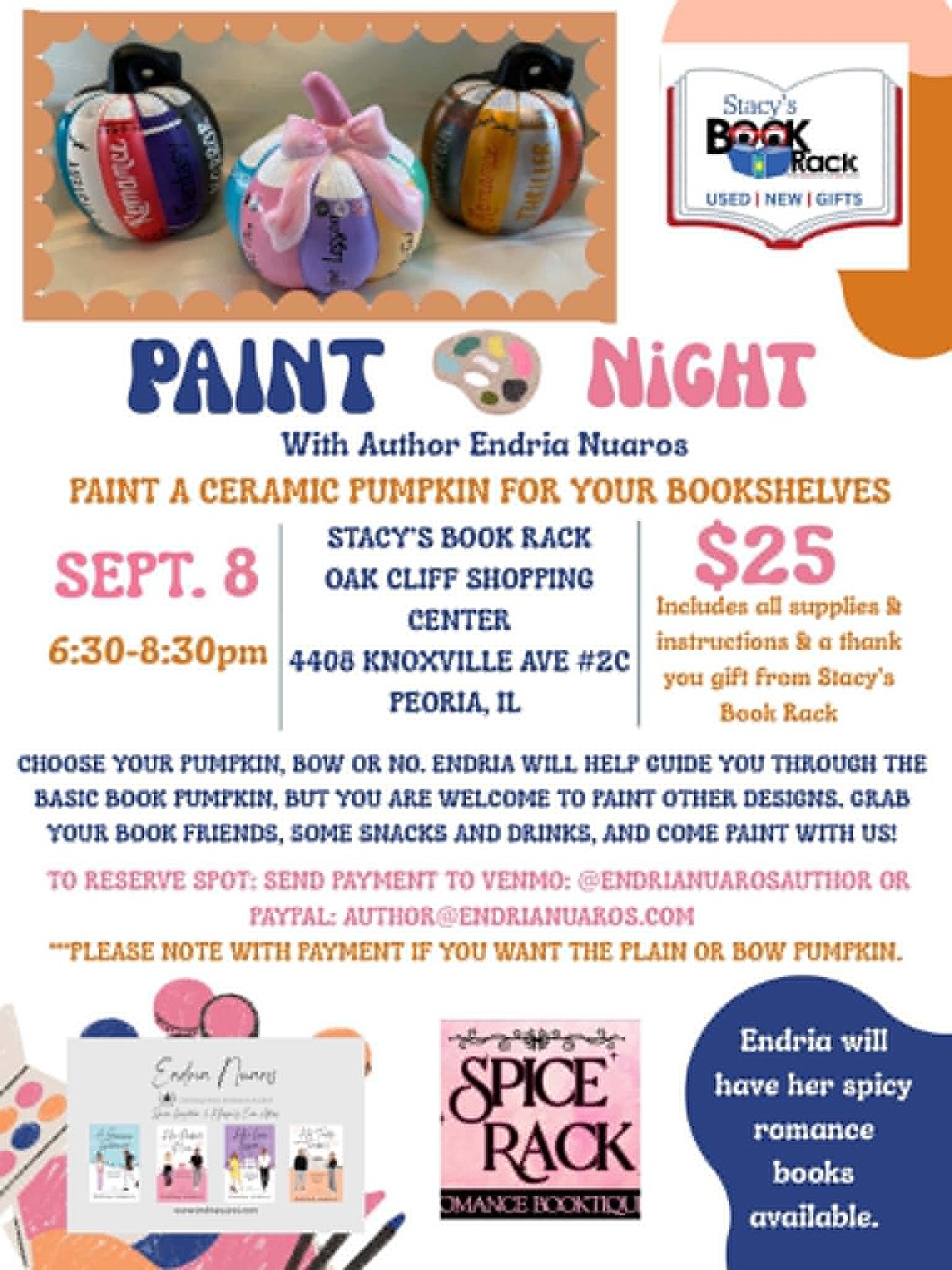 Paint a Pumpkin Night at Stacy's Book Rack * Tues, Sept 8 * 6:30pm-8:30pm