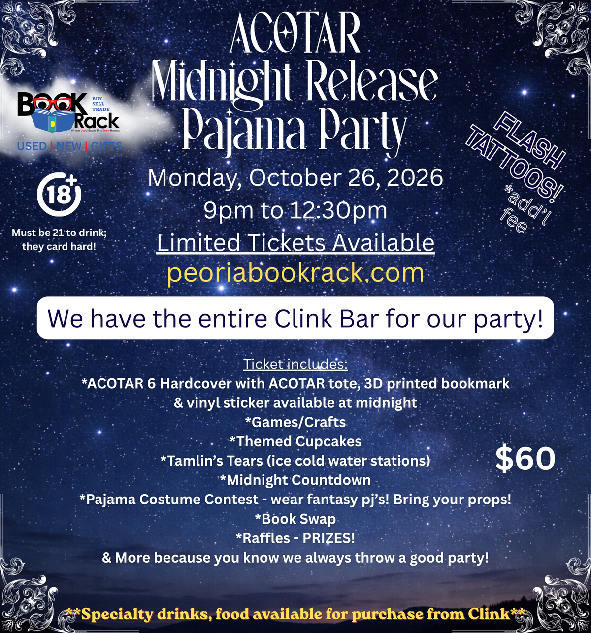 ACOTAR 6 Midnight Release Pajama Party at Clink - Monday, Oct 26 * 9p-12:30a