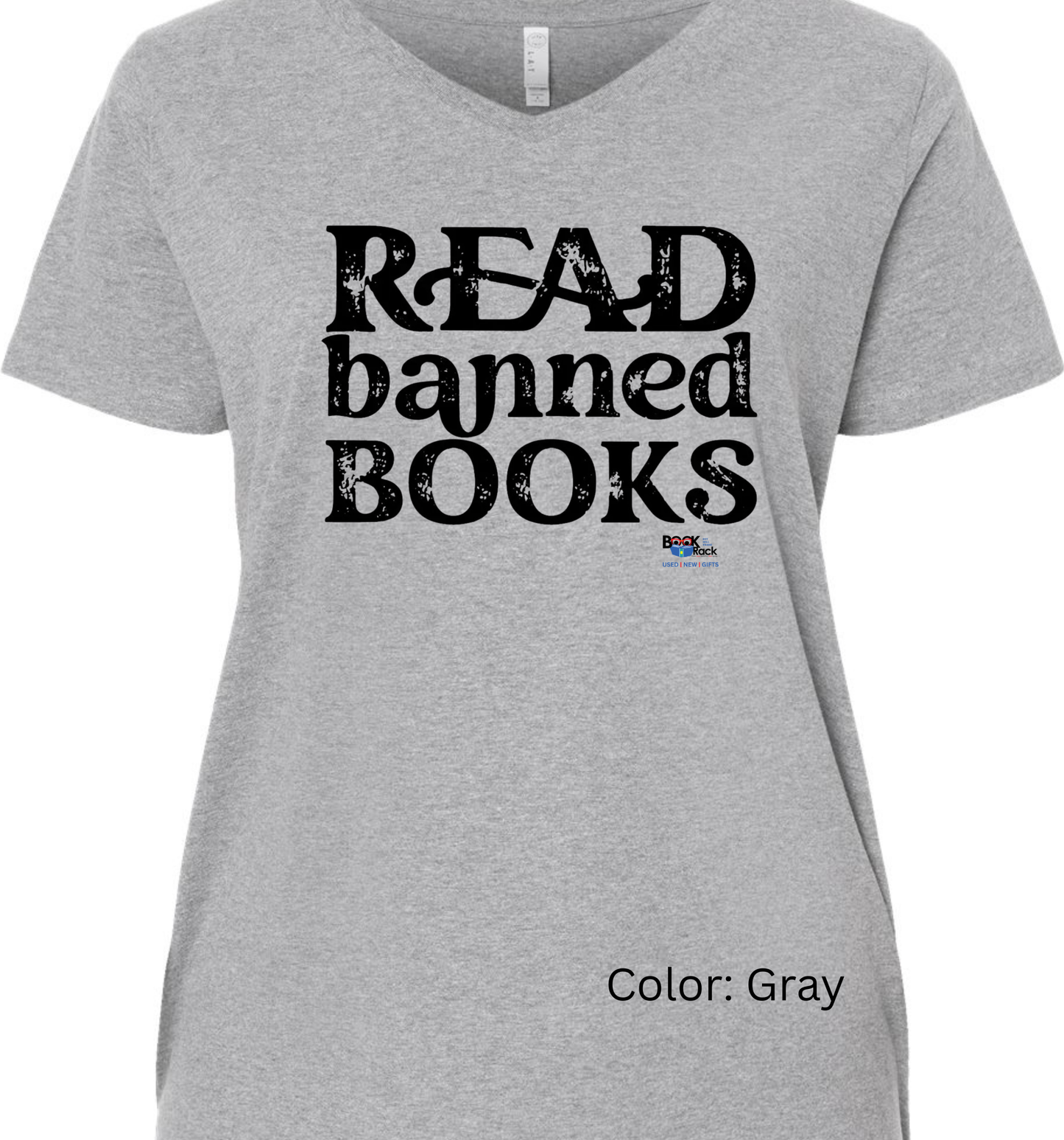 "READ banned books" Curvy Collection V-Neck - Fundraising Shirt for Local Area Children's Summer Reading Program
