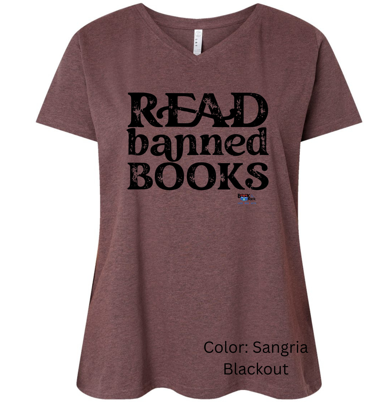 "READ banned books" Curvy Collection V-Neck - Fundraising Shirt for Local Area Children's Summer Reading Program