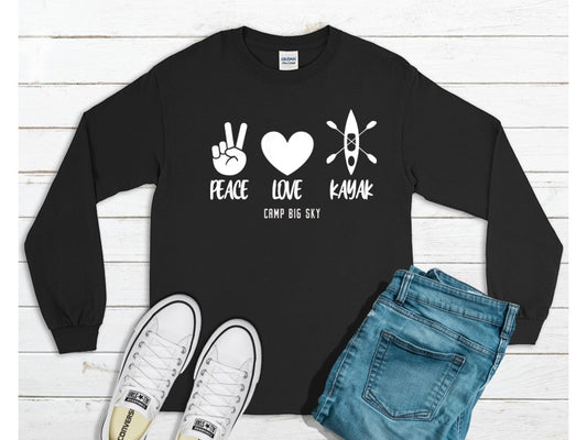 Camp Big Sky Peace Love Kayak - LONG SLEEVE T-Shirts