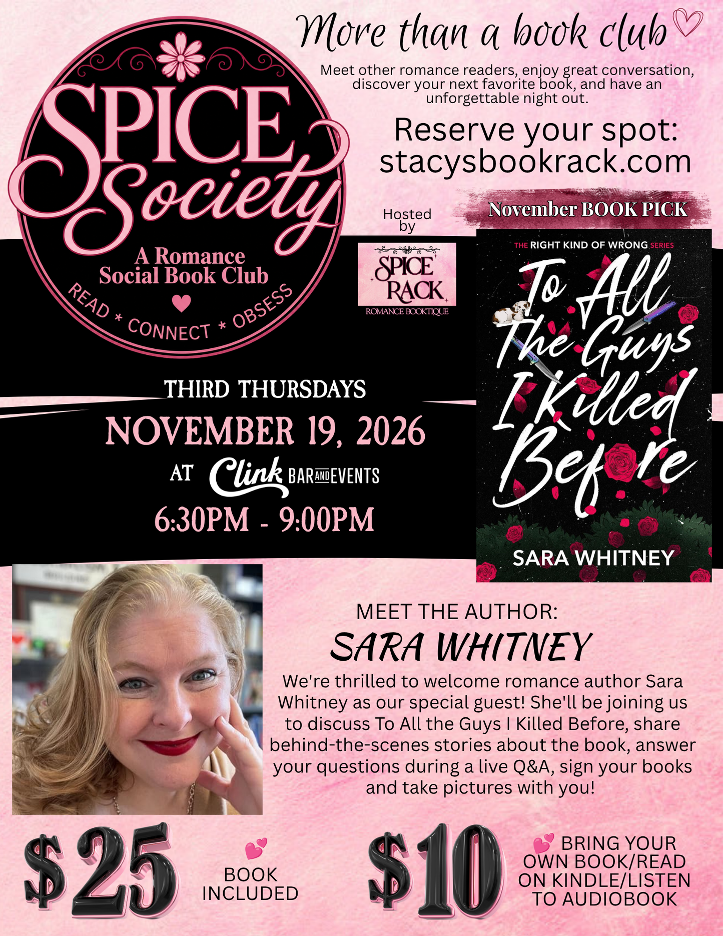Spice Society Romance Social Book Club * Thursday, November 19 * 6:30pm-9pm * NO BOOK