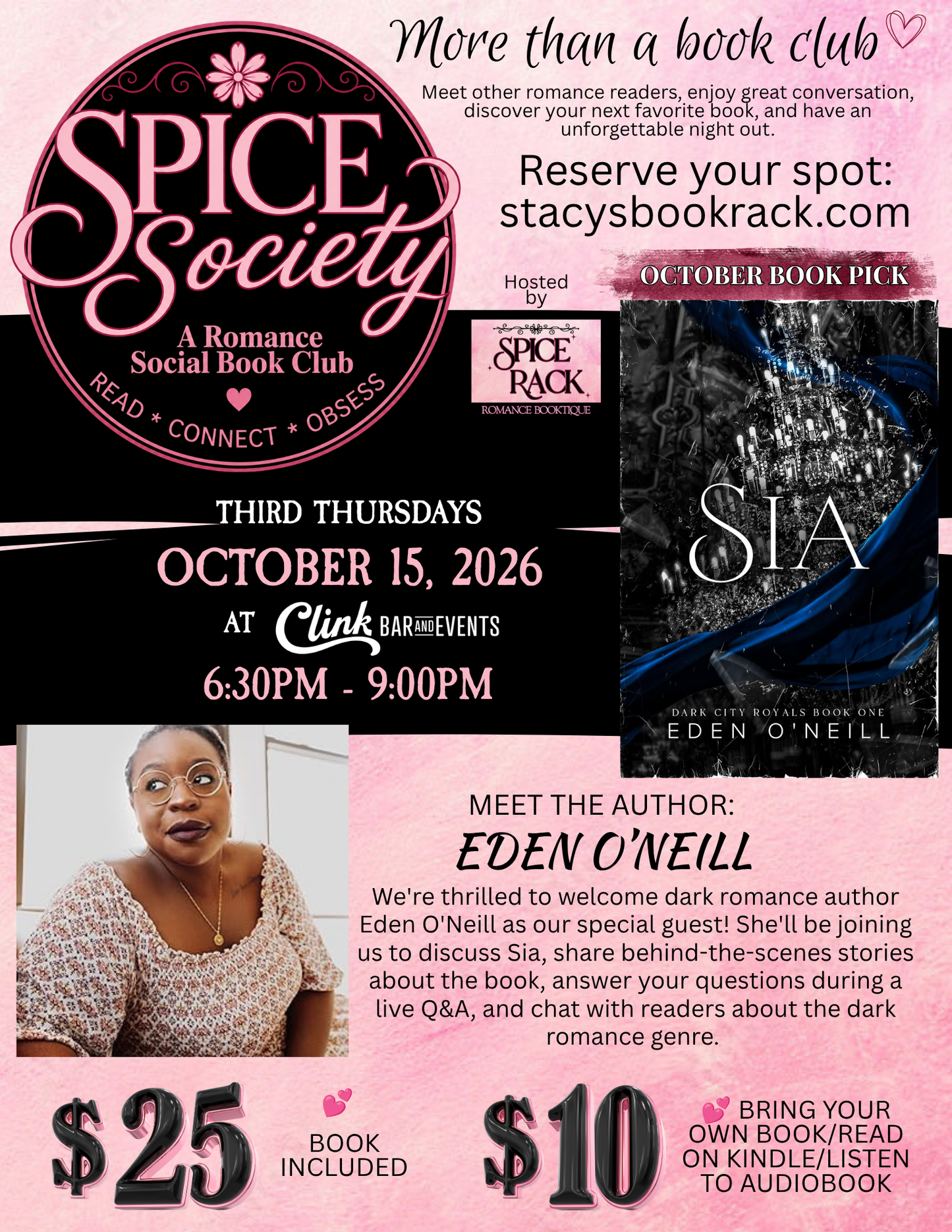 Spice Society Romance Social Book Club * Thursday, October 15 * 6:30pm-9pm * BOOK INCLUDED