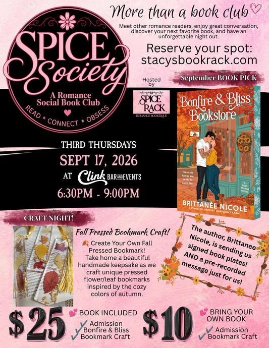 Spice Society Romance Social Book Club * Thursday, September 17 * 6:30pm-9pm * NO BOOK