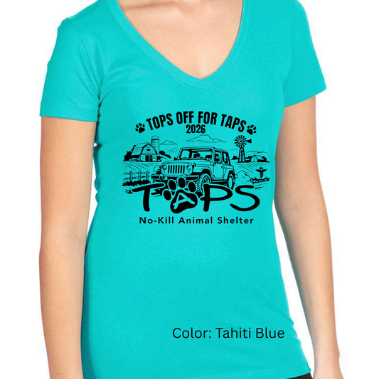 "Tops Off for TAPS" No Kill Animal Shelter Jeep Crawl 2026 V-Neck T-Shirts