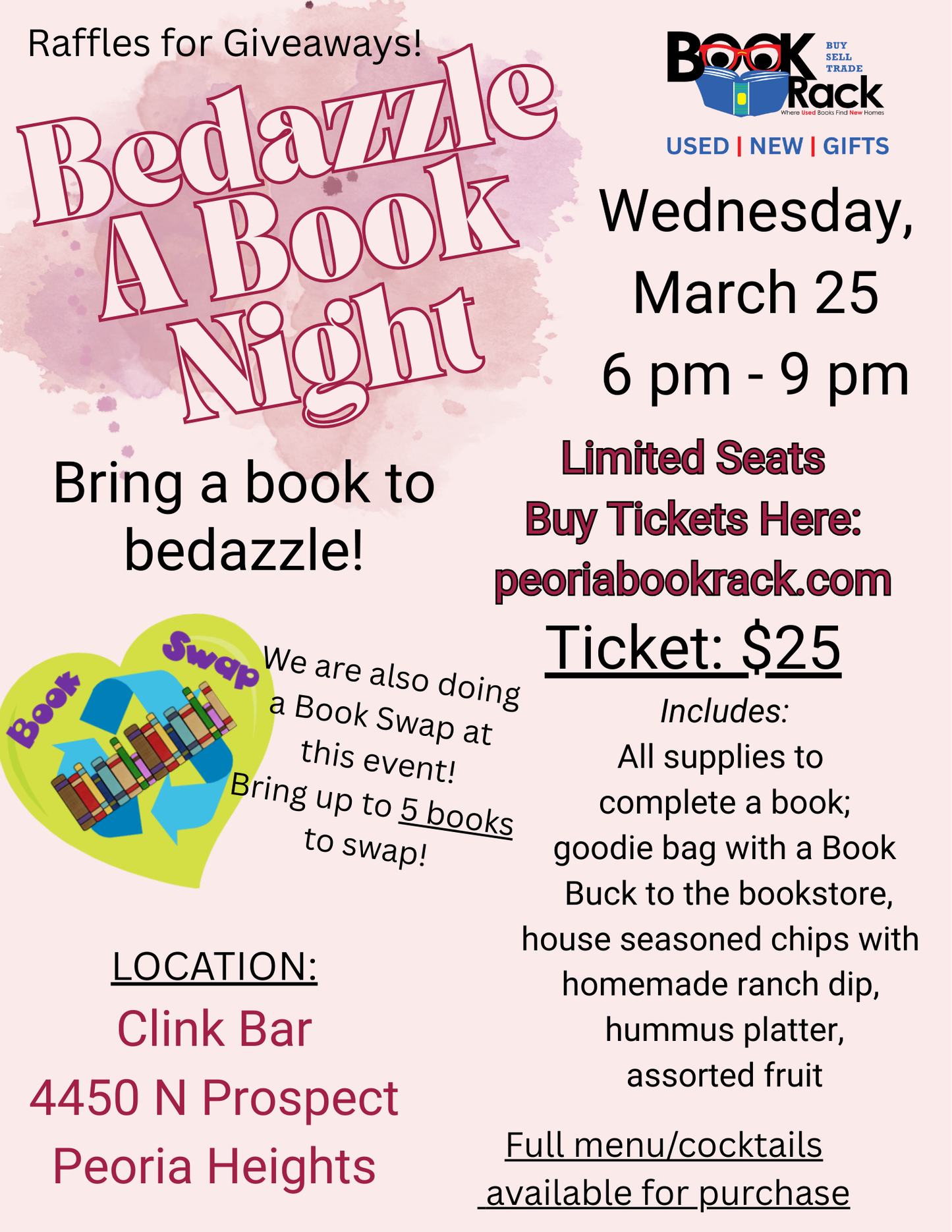 Bedazzle a Book Night - Wednesday, March 25 6pm to 9pm at Clink Bar!